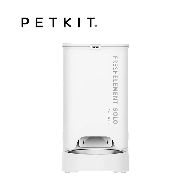 PETKIT Fresh Element Solo - Smart pet feeder compatible with both dry and freeze-dried food, featuring Wi-Fi and Bluetooth connectivity, washable food container, emergency backup battery, and programmable via PETKIT app.